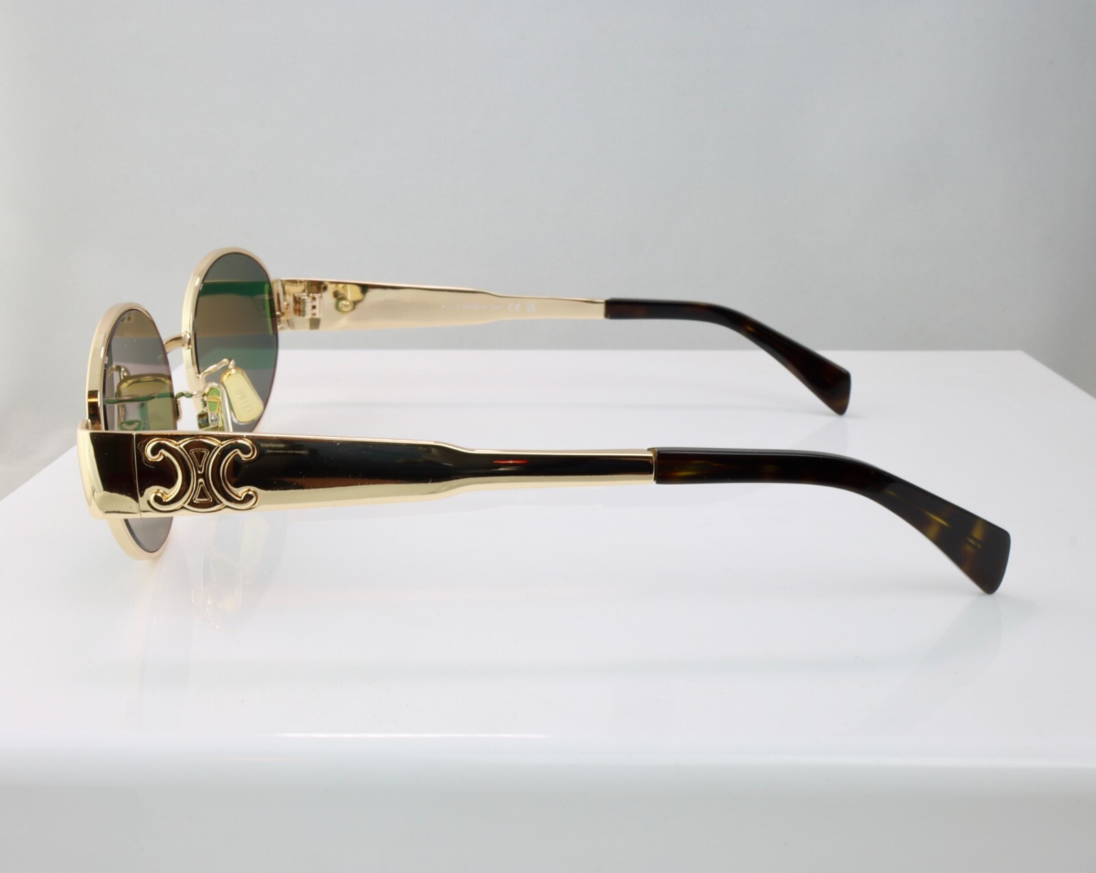 Celine CL40235U 30N 54mm Round Gold Sunglasses with Green Lens