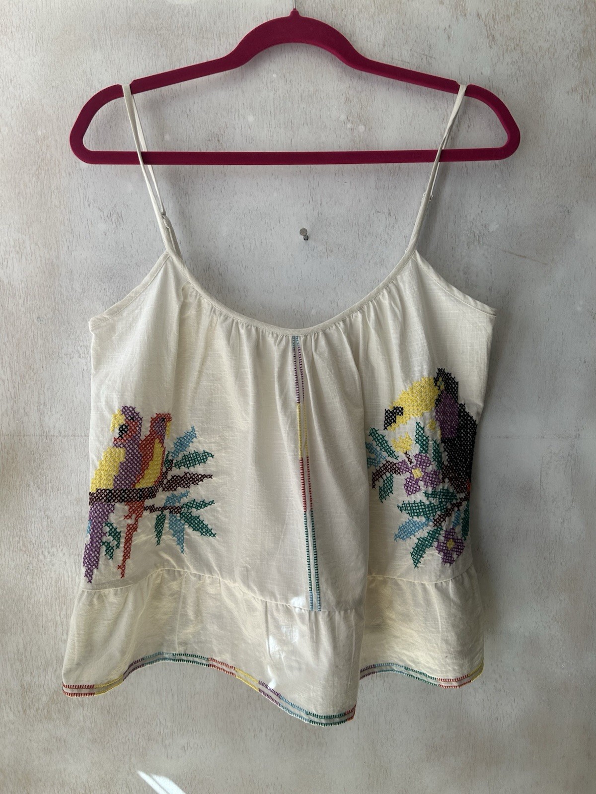 Summer Cami Top 100% Cotton Parrot Embroidered Size 14 BNWT