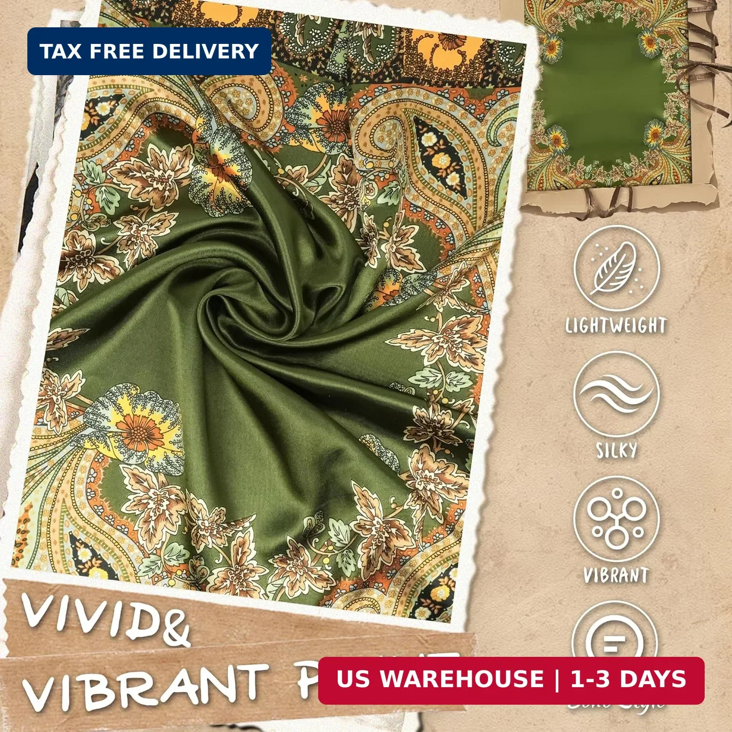 Large Square Head Scarf Bandana – 35″ Satin Hair Scarf for Women Like Silk Scarf