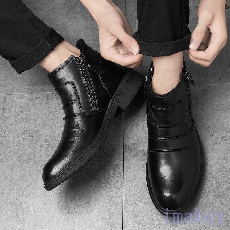 Mens Dress Business Ankle Boots Formal Casual Leather Side Zip Round Toe Shoes