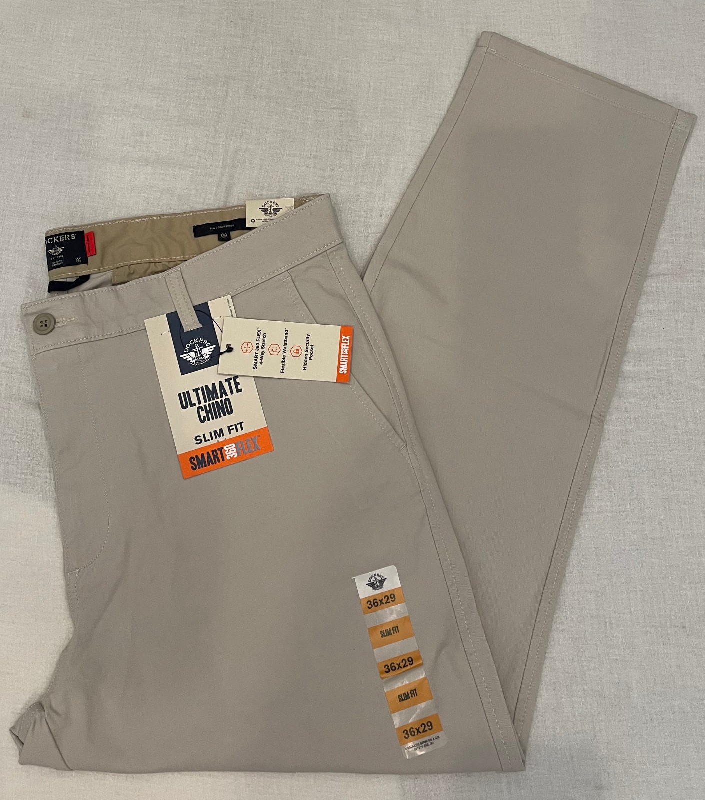 Mens Dockers Ultimate Chino Slim Fit Pants Light Grey Smart 360 Flex 32, 33, 36