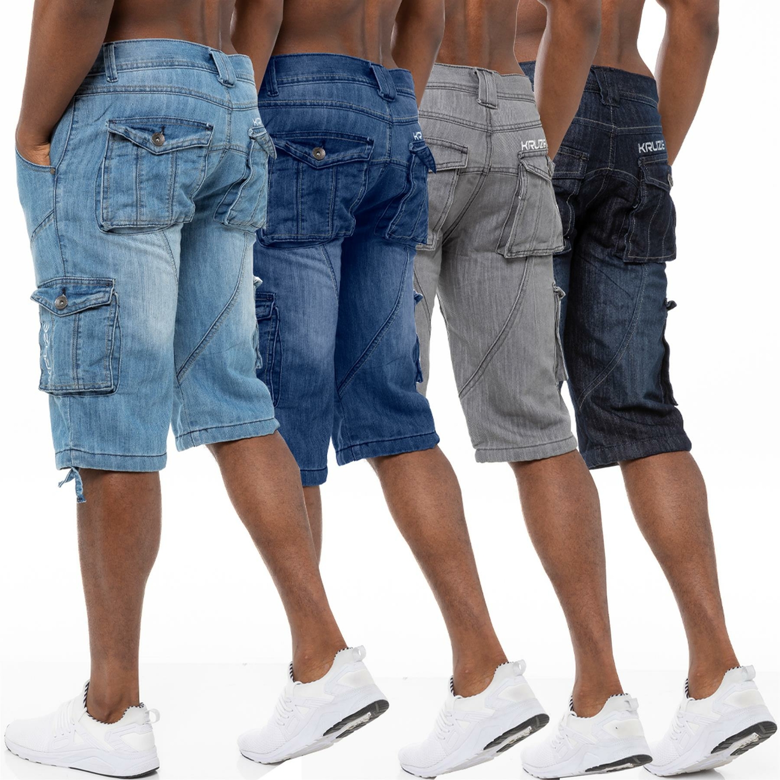 Kruze Mens Combat Shorts Cargo Denim Half Pants Big King All Waist Sizes 28″-48″