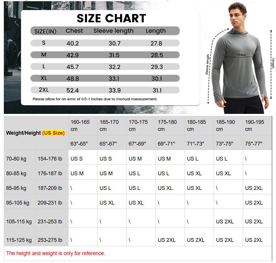 Men’s UPF 50+ Sun Protection Hoodies Quick Dry Long Sleeve Rash Guard T-Shirts