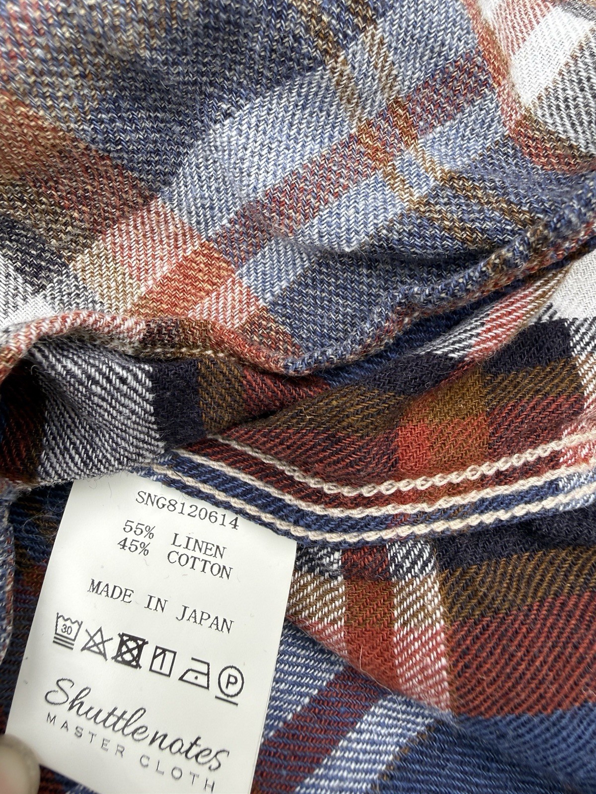 shuttle notes master cloth plaid linen cotton shirt size 4 (XL) made in Japan