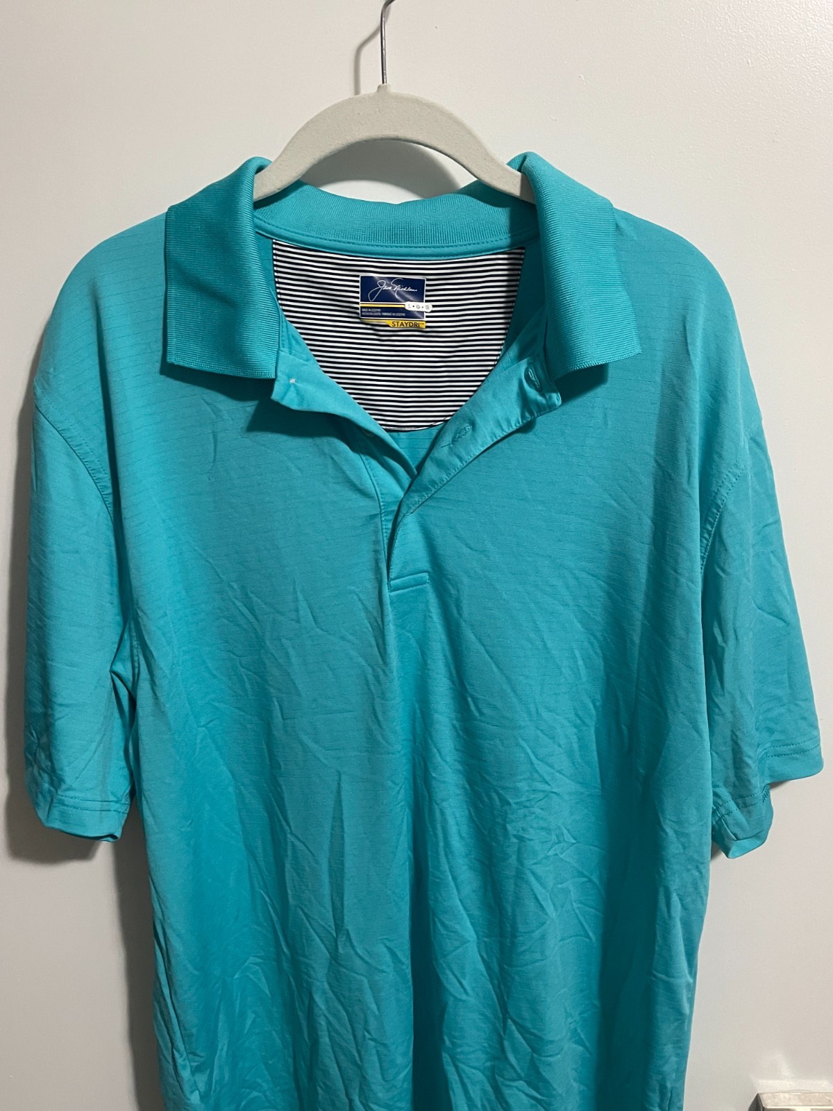 JACK NICKLAUS Men’s Large StayDri Teal Aqua Golf Polo Shirt Golden Bear