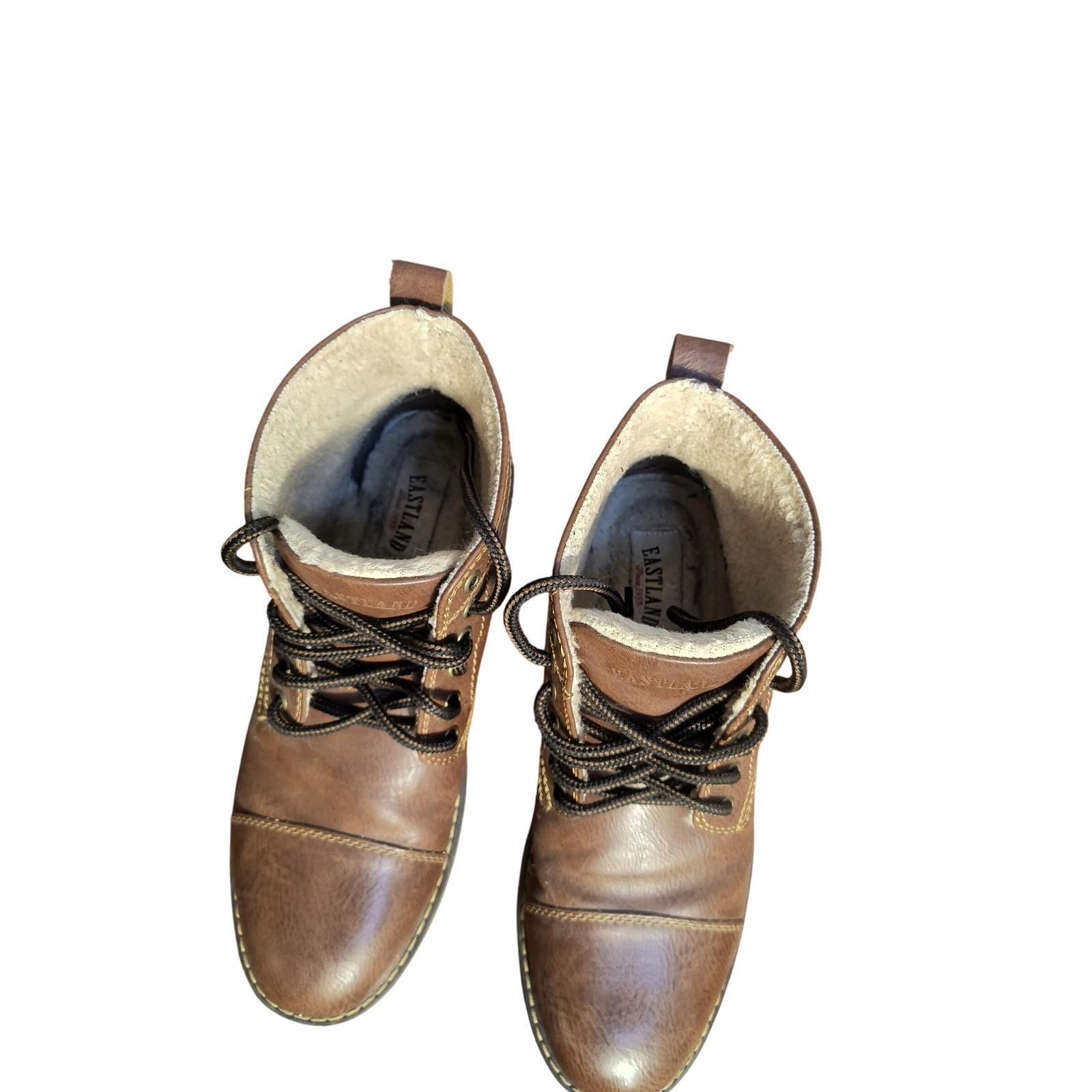 Eastland Mens Brown Leather Ankle Boots Lace Up Round Toe Warm Casual Shoes