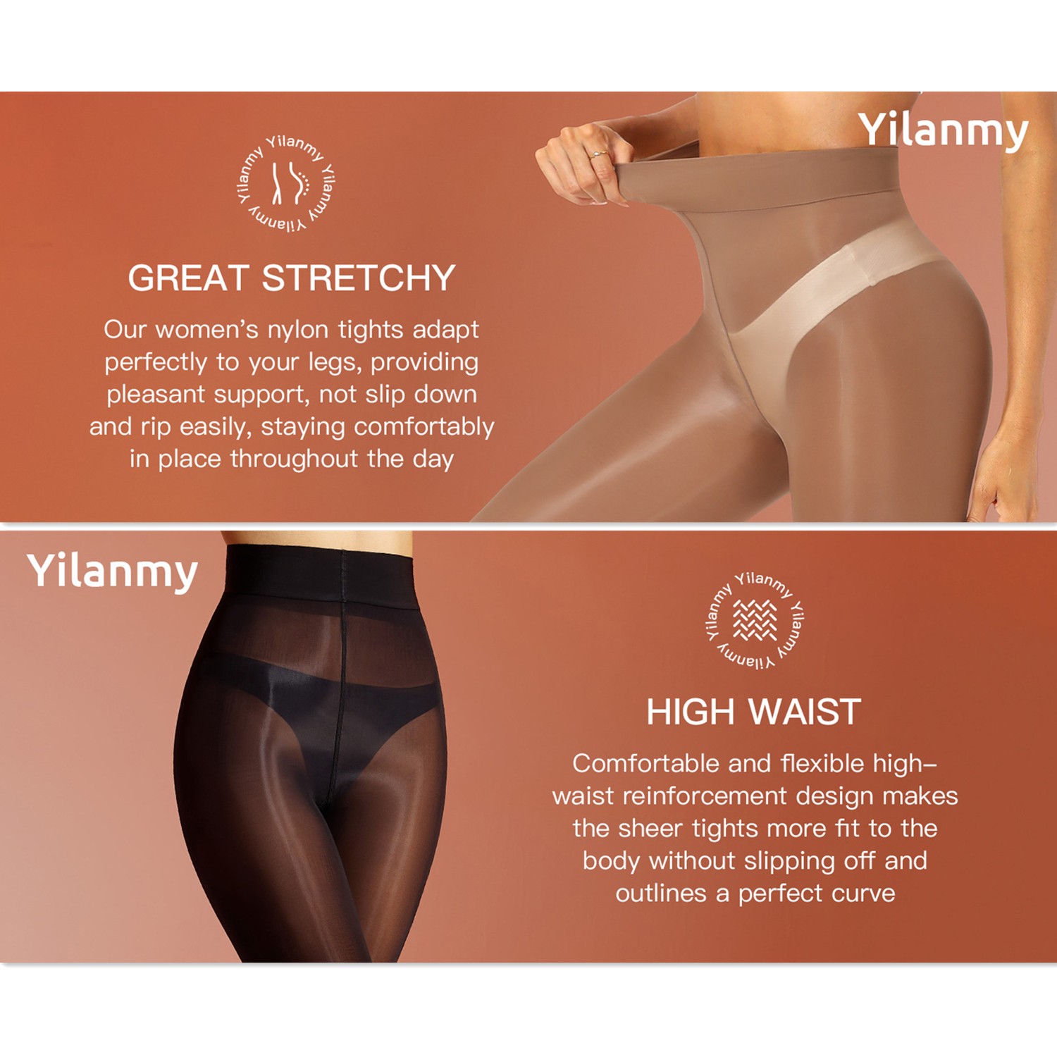 Ladies’ Shiny Pantyhose 15D High Waisted Transparent Pantyhose 7 Colors S-XL