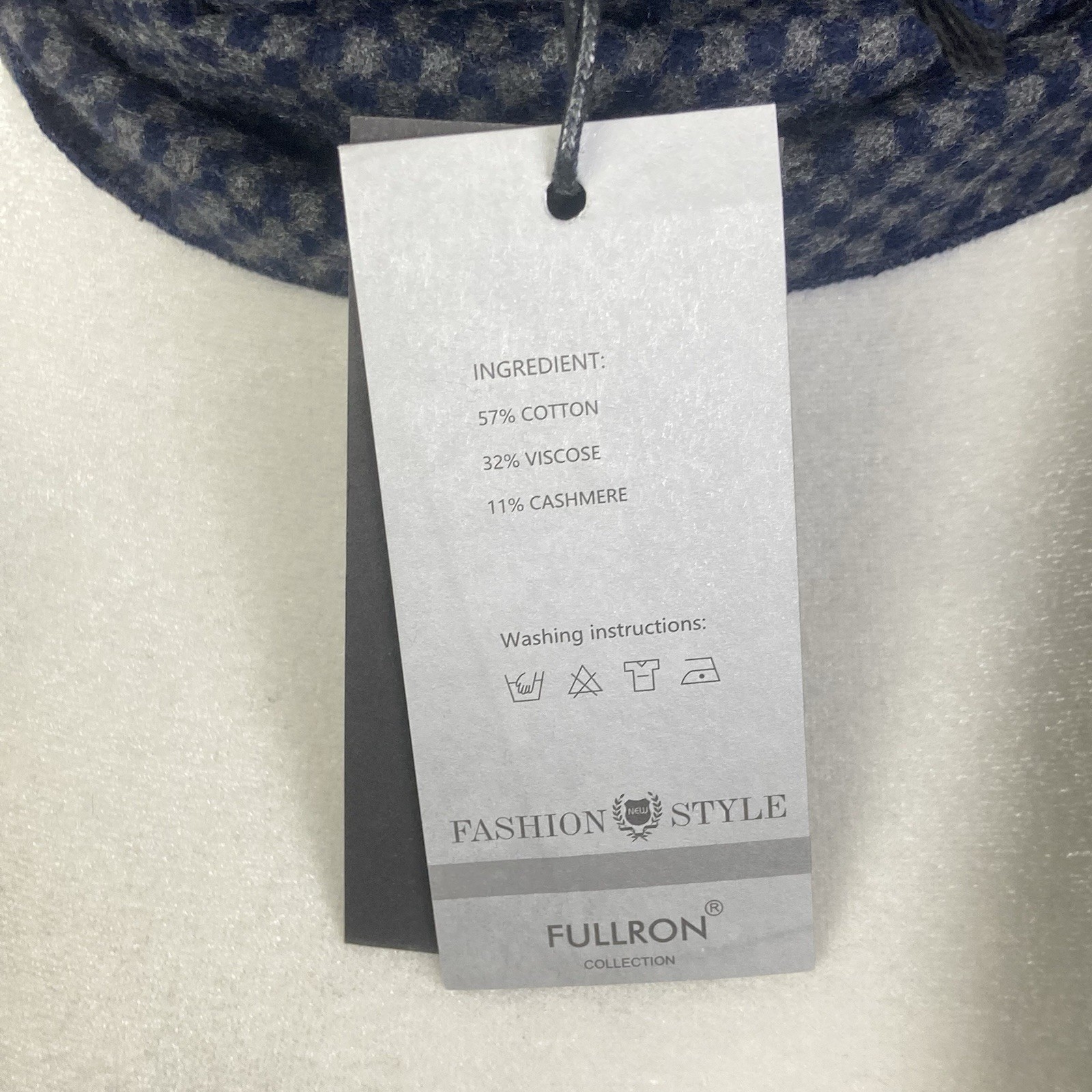 FULLRON Scarf Soft Warm Cashmere Blend Scarves Mens Classic Blue Checkered NWT