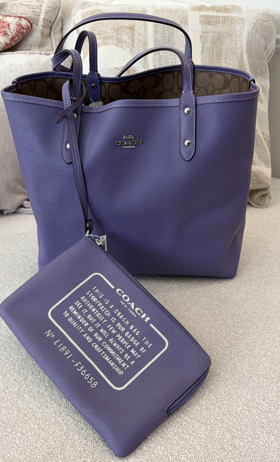 Coach Large City Tote Purple/Brown Monogram Logo Tote Bag w/ Pouch