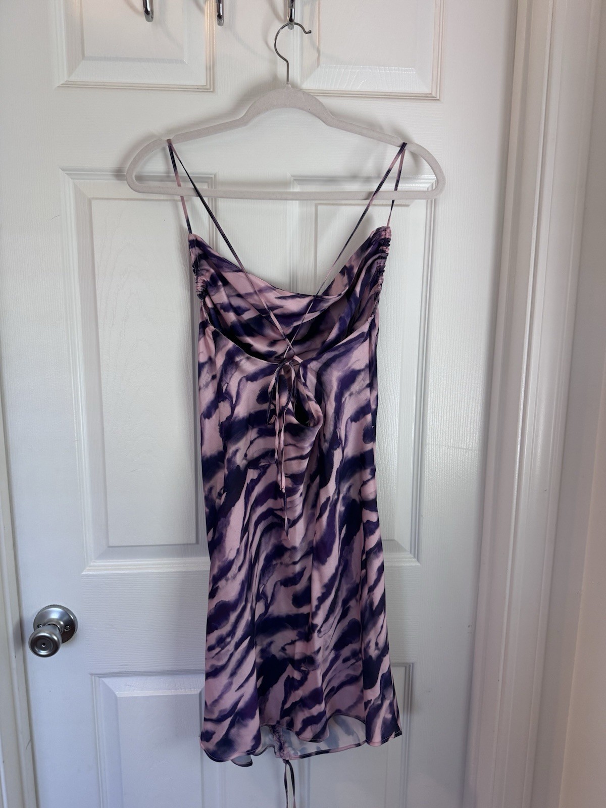 Topshop Purple Swirl Tie Dye Satin Strappy Sexy Slip On Mini Dress Womens 8