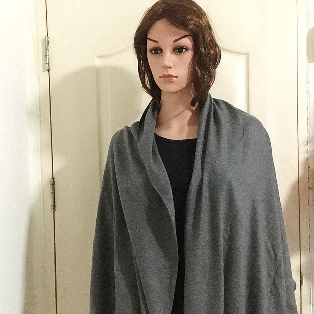 SOFT WARM CASHMERE BLEND SCARF WRAP SHAWL PASHIMA SOLID GRAY PLAIN GIFT HIM HER