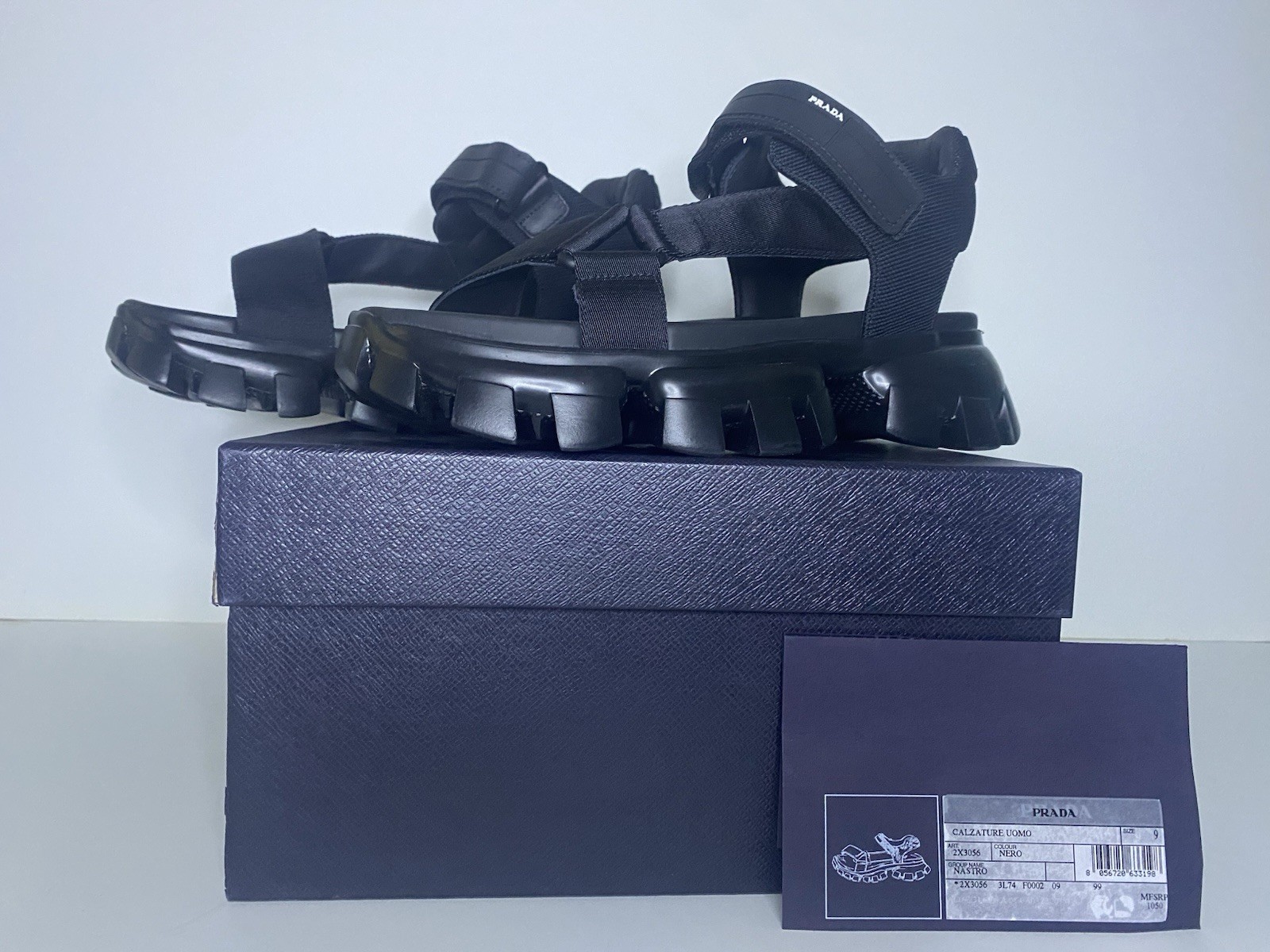 Men’s Size 10 US (9 UK) PRADA Lug-Sole Sport Sandals New In Box Black