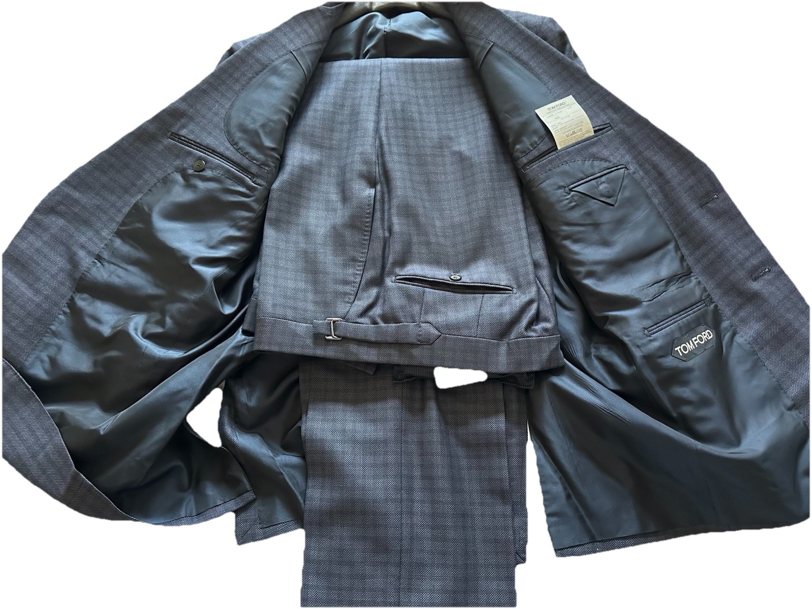 $4.8k NWT TOM FORD Grey Check 44R eu54 2 pc Windsor Wool Silk Mohair suit ITALY