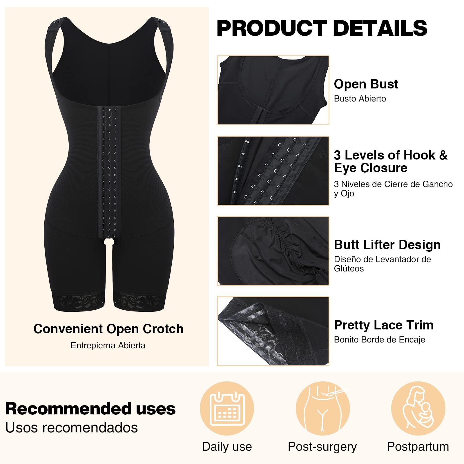 BBL Stage 2&3 Shapewear Fajas Colombianas Reductoras Post Surgery Body Shaper XL