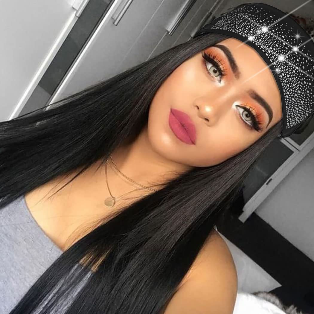 Crystal Headband Rhinestone Black Head Wraps Wide Knotted Head Band Turban Party