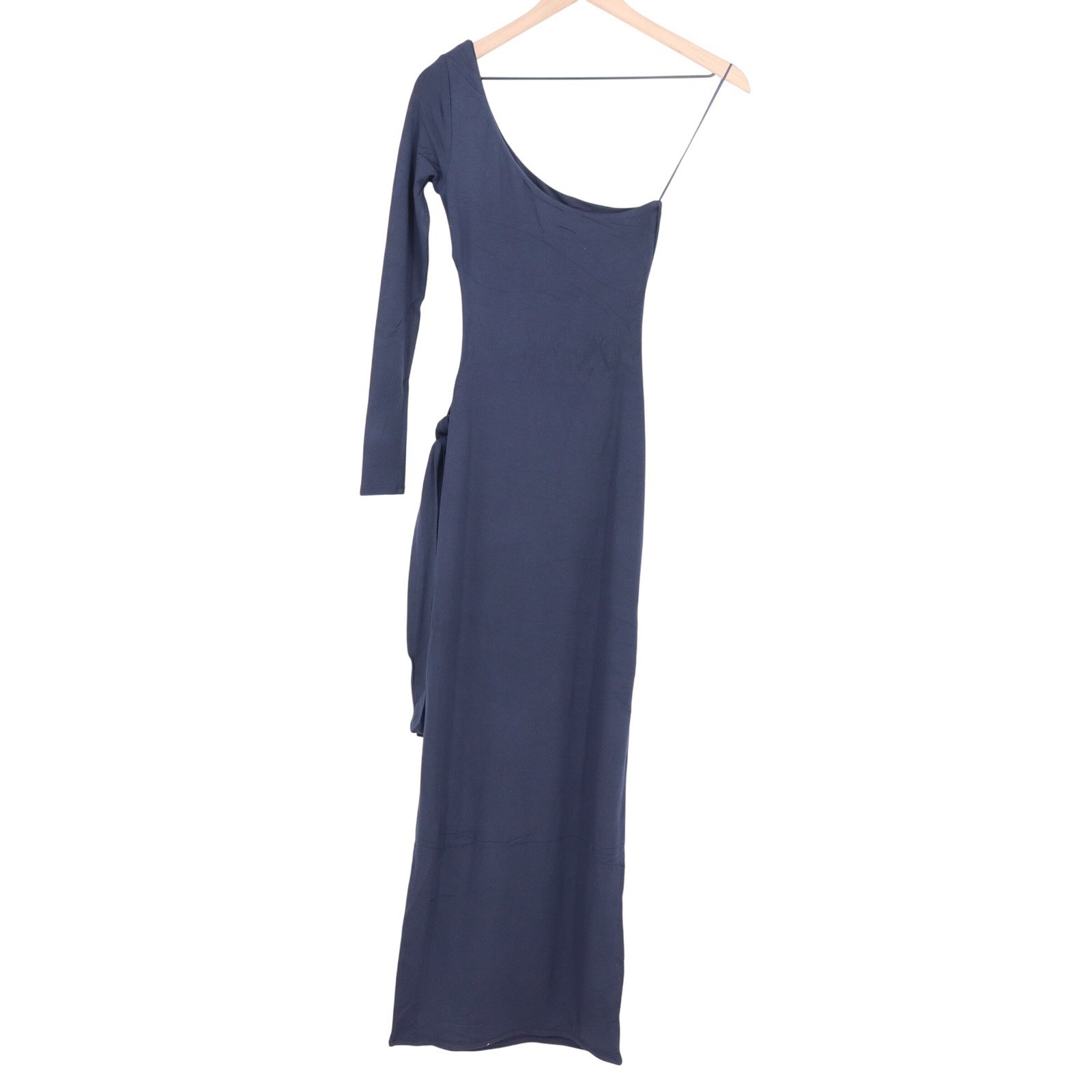 Naked Wardrobe Navy Blue One Shoulder Maxi Dress Small Side Slit Tie