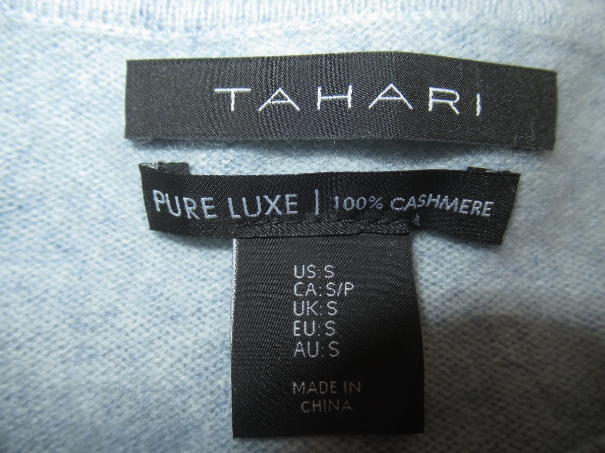 Tahari 100% Cashmere Blue Crew Neck Sweater with Pockets Size S