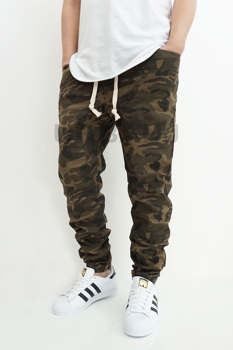 MEN’S OLIVE CAMO TWILL DROP CROTCH JOGGER PANTS SIZE S-5XL VICTORIOUS FREE SHIP