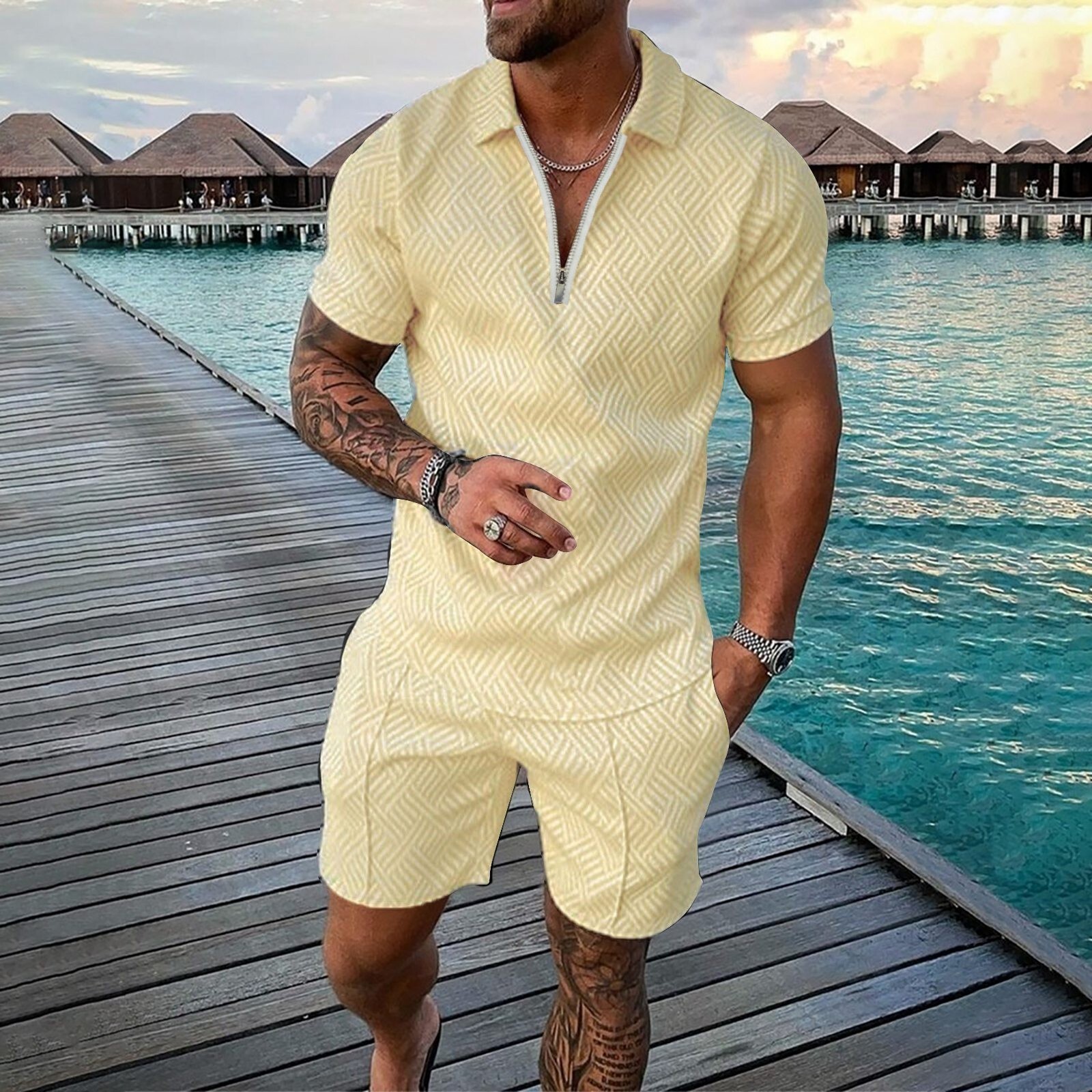 Mens Short Sets 2 Piece Outfits Shirt Casual Short Sleeve and Shorts Set 2026