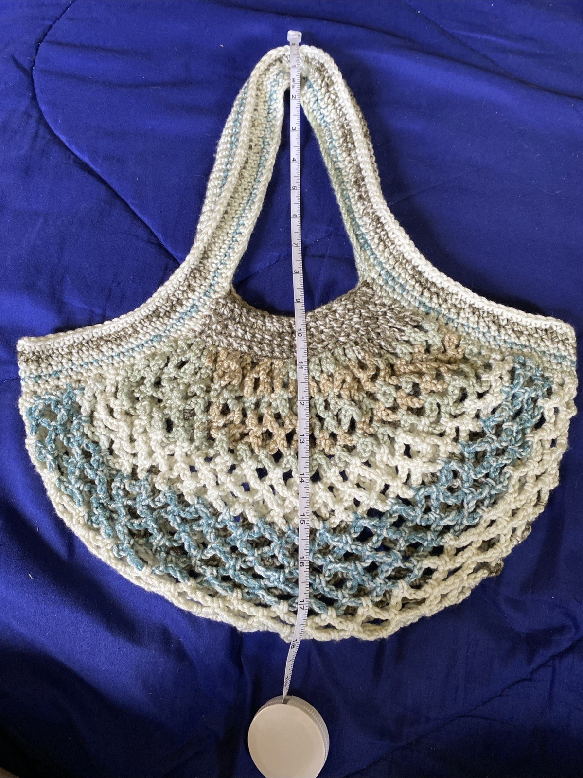 Small Handmade Crocheted French Mesh Market Bag Brown|Blue|Tan