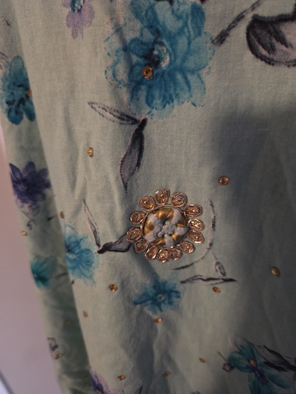 Unbranded Blue Flowered Kurti Or Kameez No Size Tag Measurements In Description