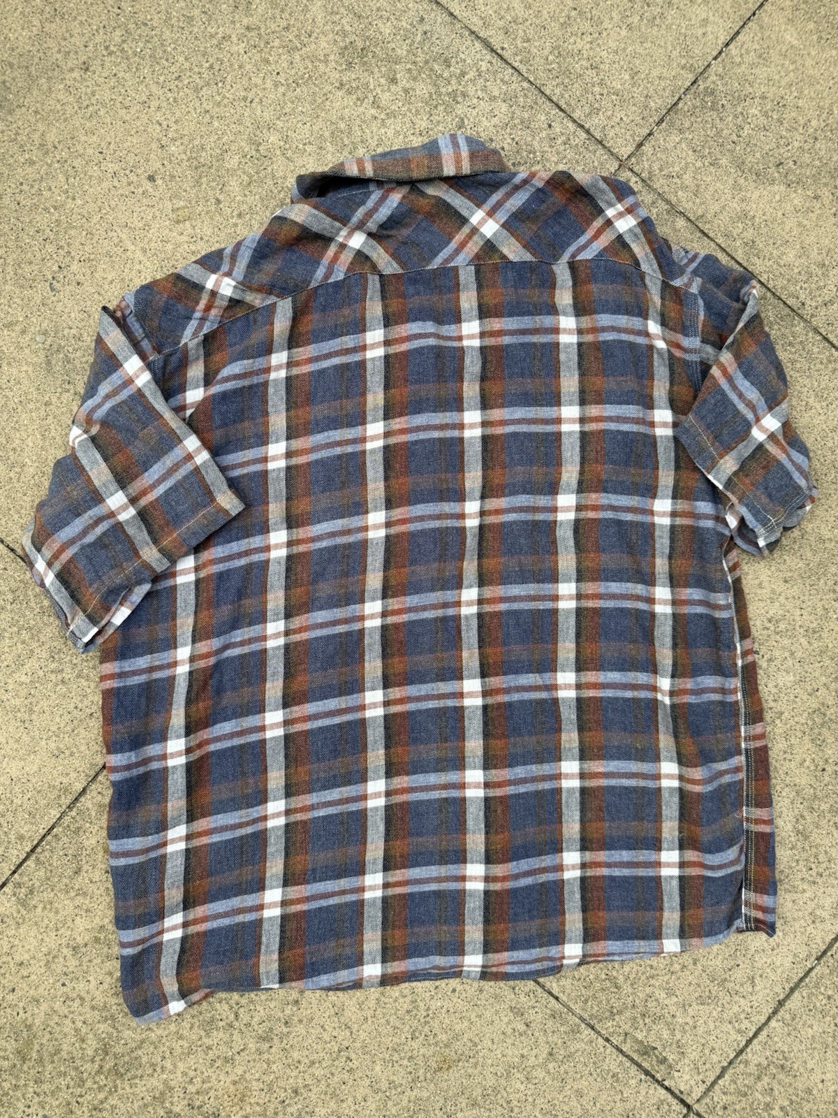 shuttle notes master cloth plaid linen cotton shirt size 4 (XL) made in Japan