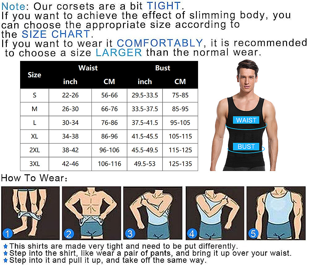 5 Pack Men Body Shaper Slim Belly Vest Compression Underwear Tank Tops Shapewear
