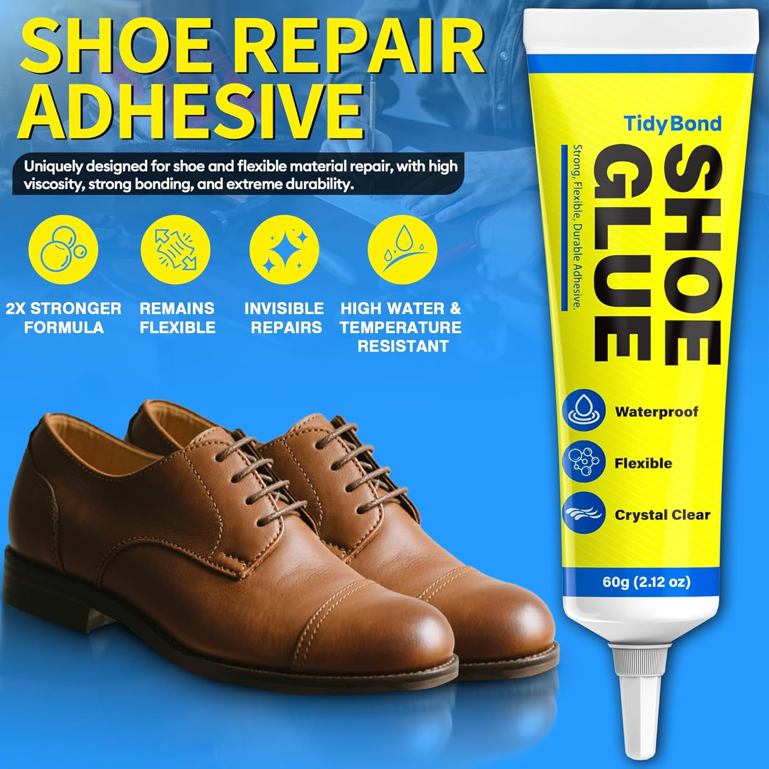 Shoe Glue Waterproof Clear Flexible Repair Adhesive for Soles Boots 2.1Oz
