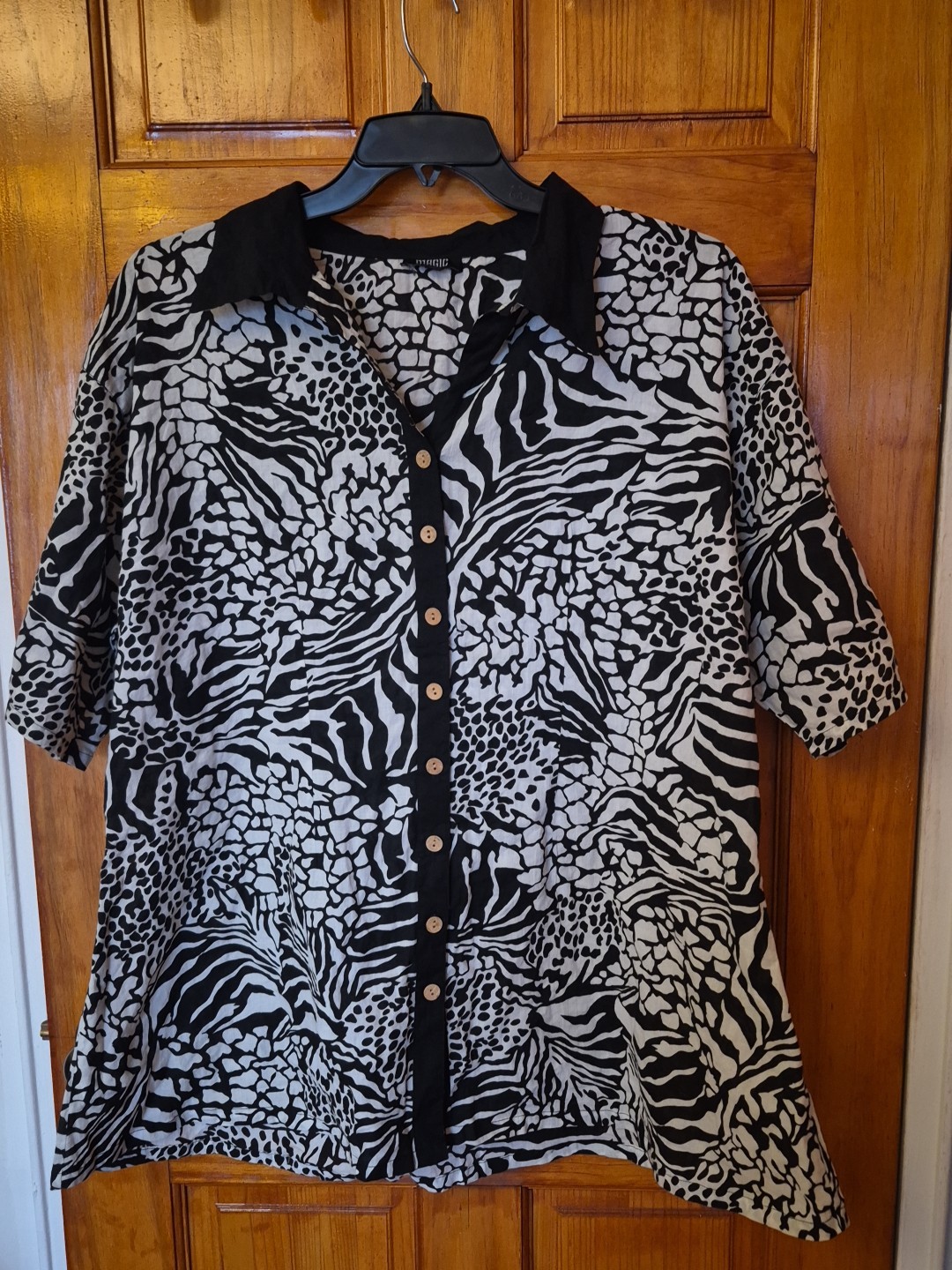 Magic Women’s Cotton Summer Top Long Blouse Black & White Size 2X NWOT