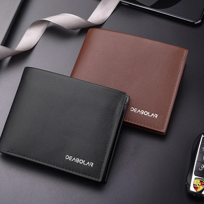 Fashion Men’s Solid Color Horizontal Short Style Leather Wallet with Multiple