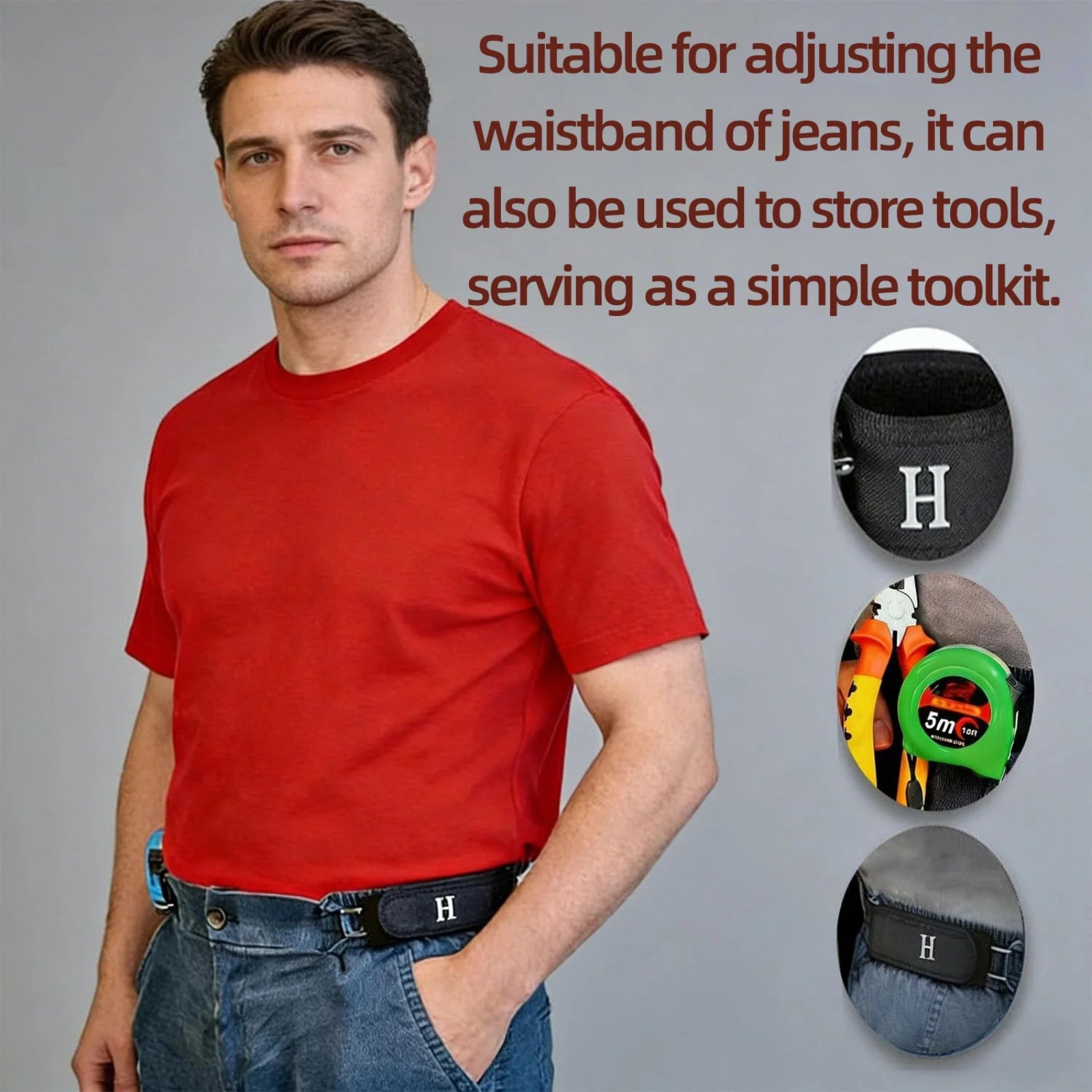2PCS Tactical Metal Hook Elastic Belt Buckle-Less Invisible Waist Belt Closure