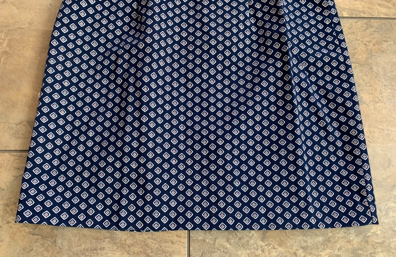 Vintage A Buyer California Sz 3 Geometric Belted A-line Navy Blue Skirt Made USA