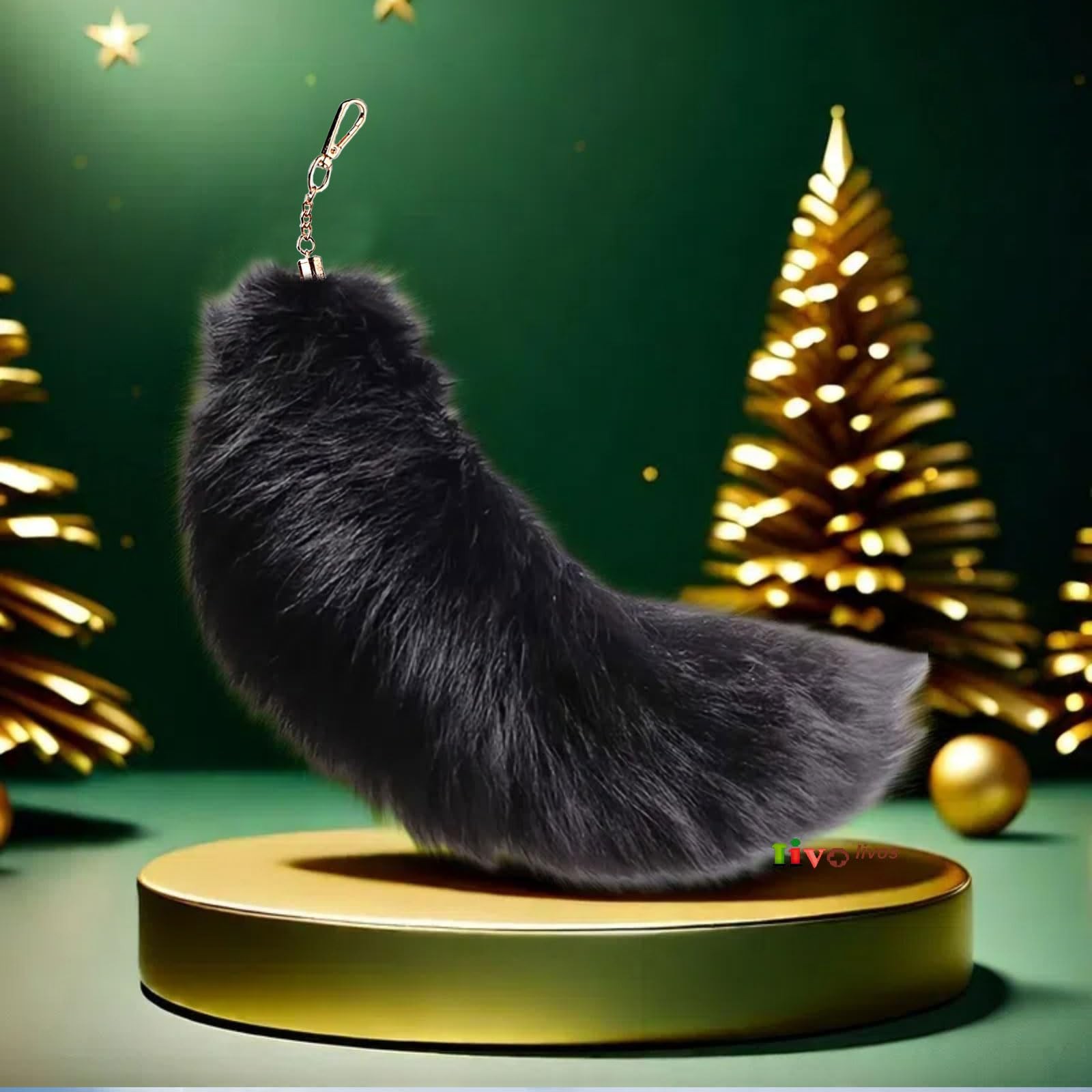 Fluffy Therian Fox Tail Keychain Soft Plush Accessory for Cosplay, Ren Faire…
