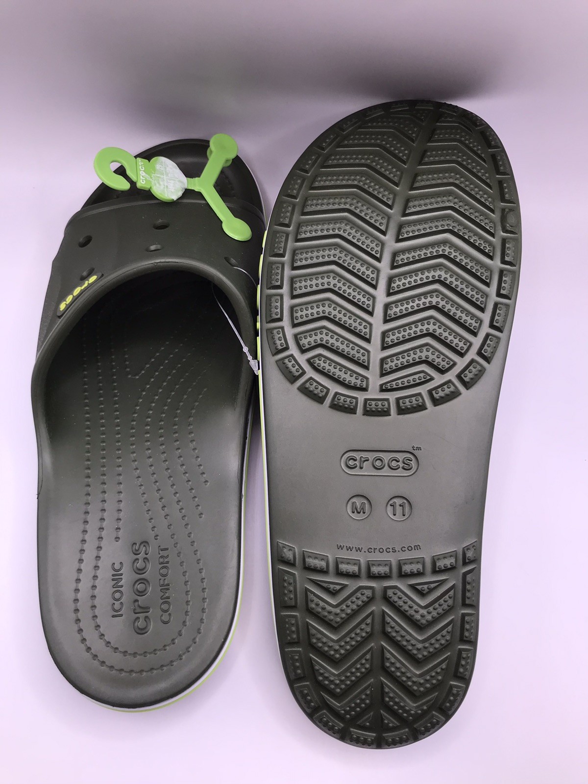 MEN’S CROCS ARMY GREEN BAYABAND SLIDE POOL/BEACH WATER FRIENDLY SANDAL 11 NWT