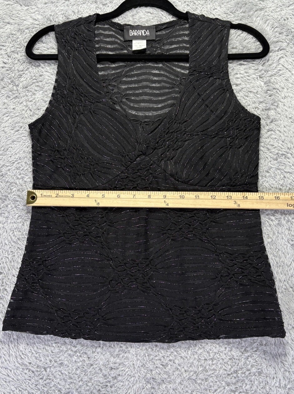 Vintage Baranda Y2K Black Tank Top Sheer Small Glitter Low Cut 90’s Babydoll
