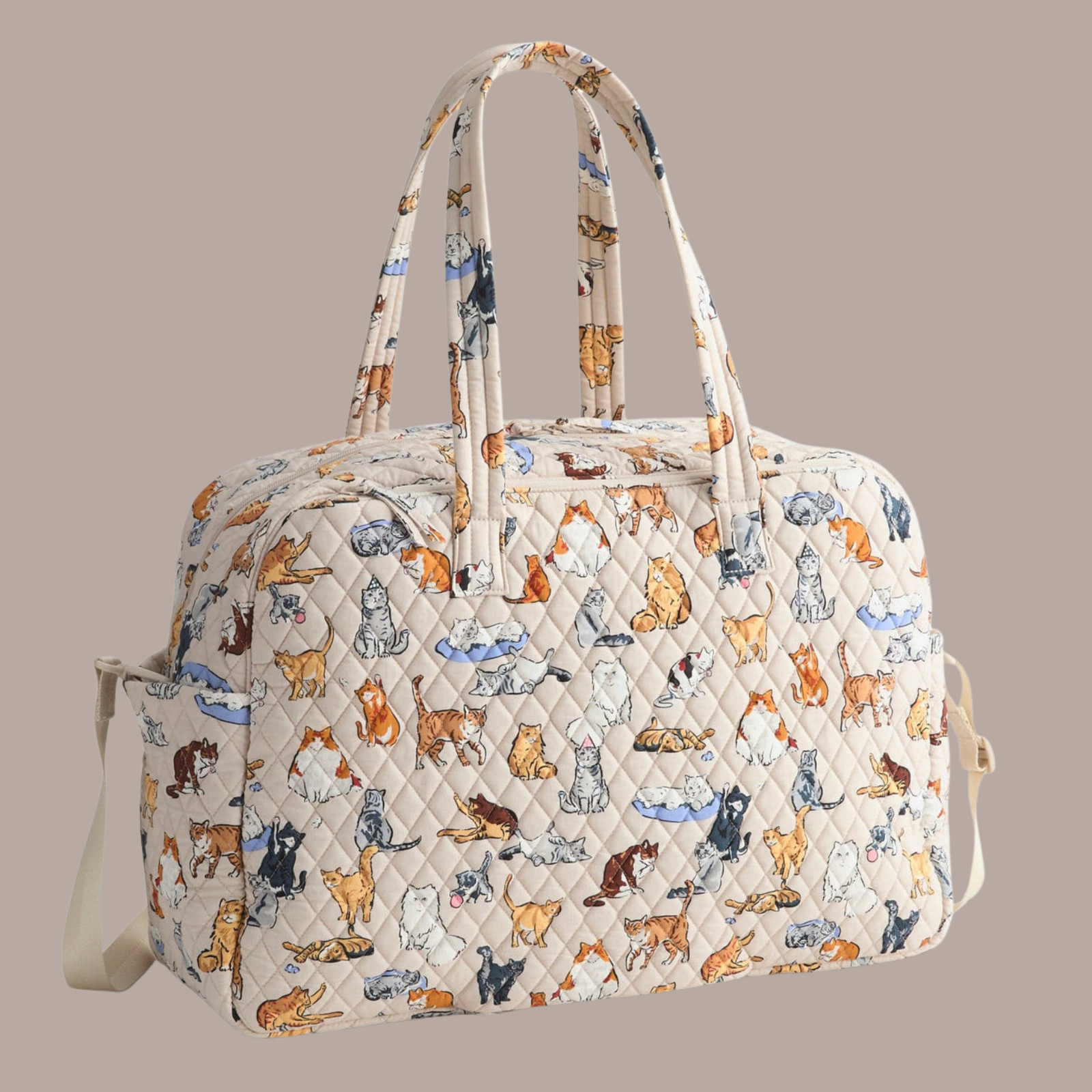 New Vera Bradley A CATS LIFE Large Weekender Travel Luggage Bag Beige