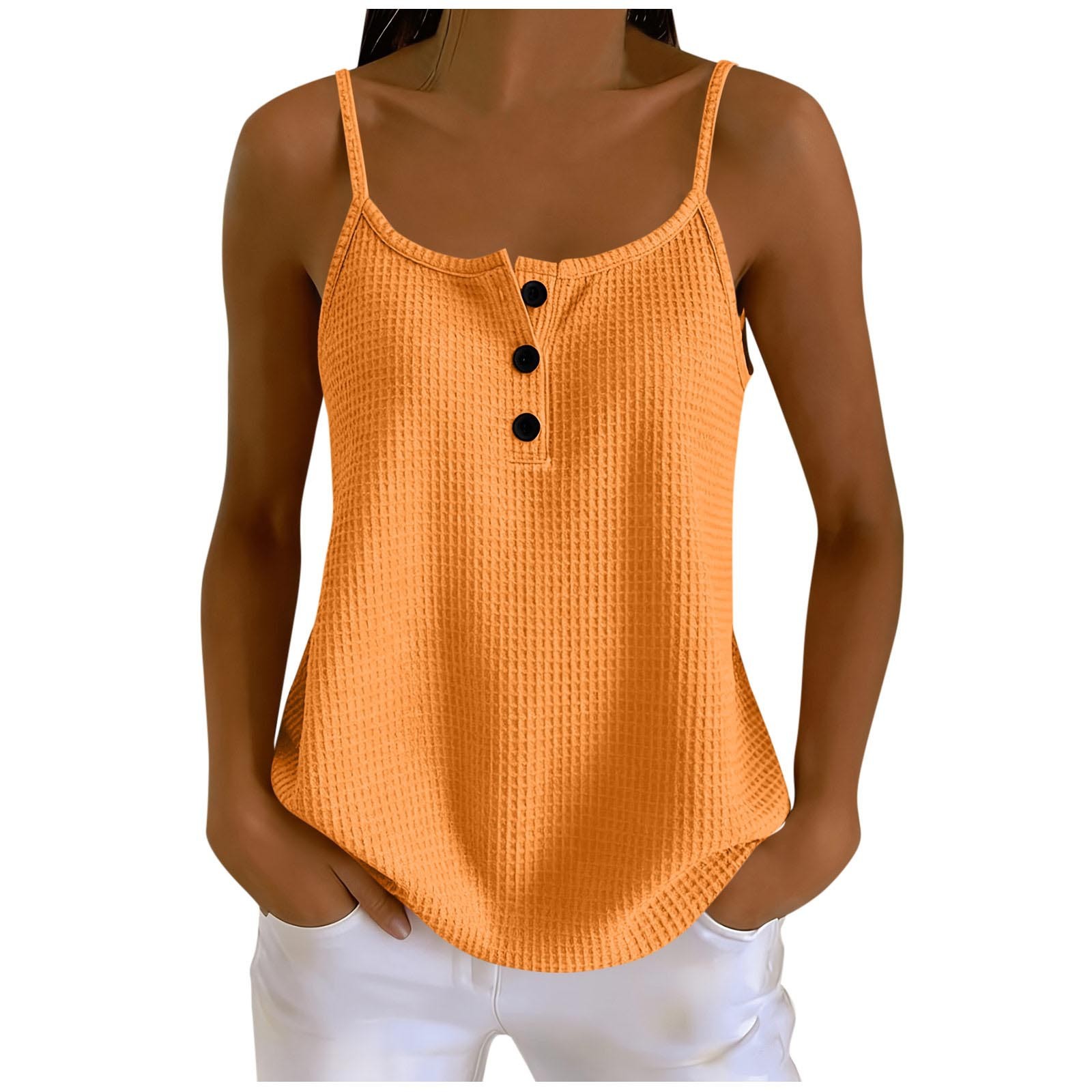 NEW Summer Solid-color Waffle-knit Patchwork Camisole Sizes S-XXL Desk Organizer