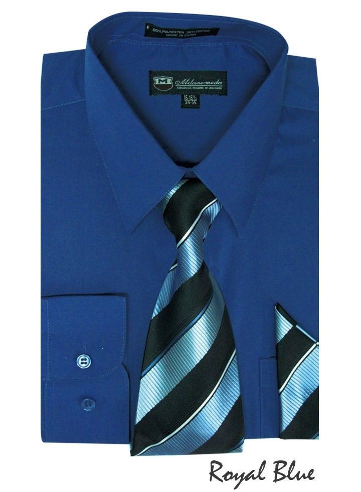 Men’s Cotton Blend Classic Dress Shirt with Tie and Handkerchief 25 colors SG21A