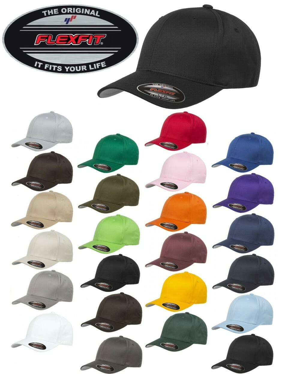 FLEXFIT Classic ORIGINAL 6-Panel Fitted Baseball Cap HAT S/M L/XL XXL Wholesale!