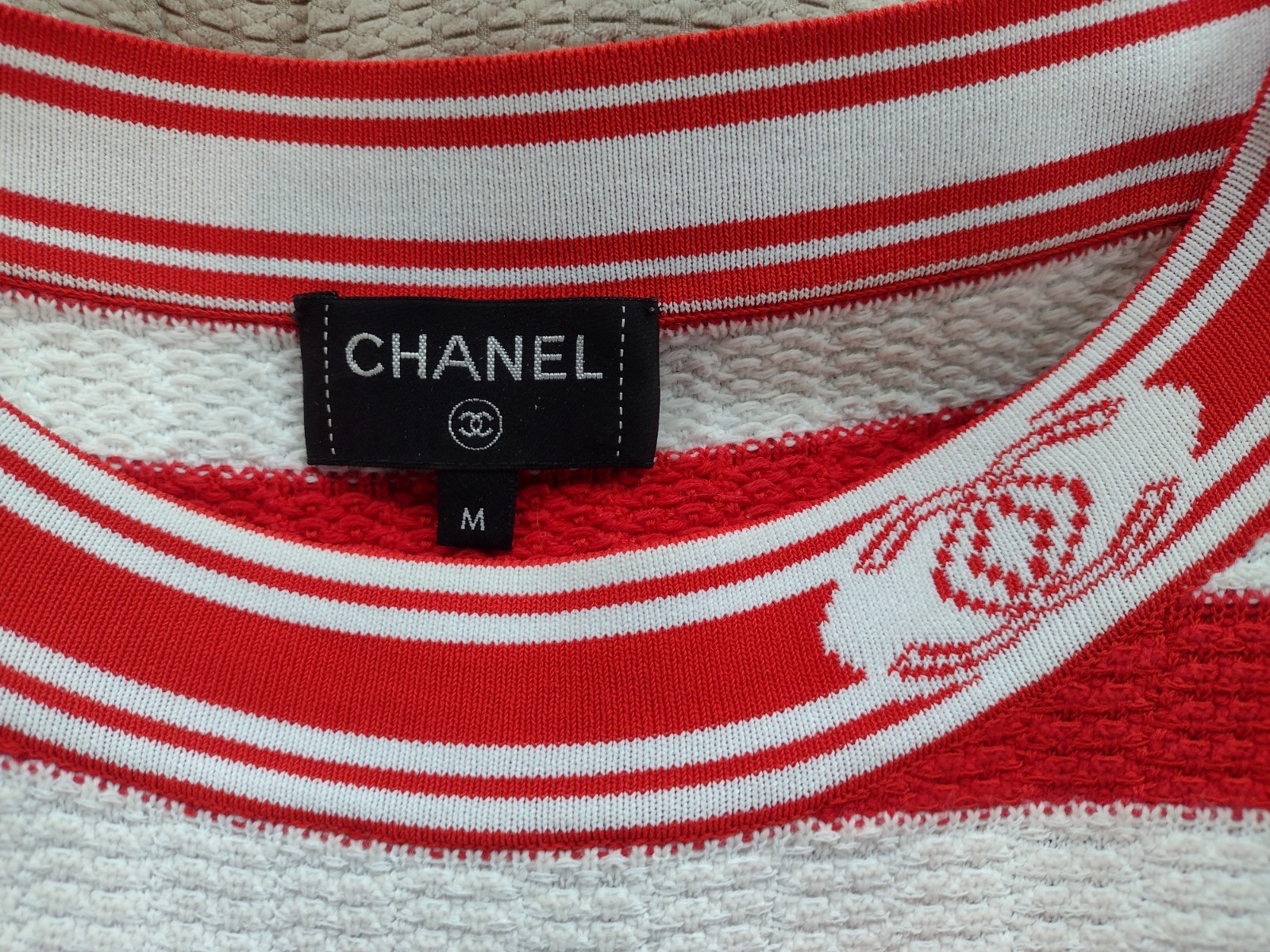 4.8K New Chanel 2019 White Red Stripe Knit Dress 8 10 M Logo
