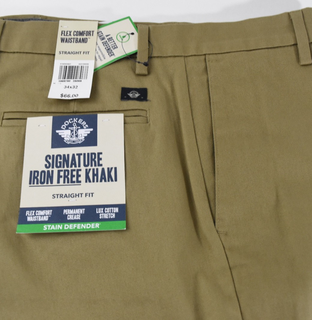 Dockers Mens Signature Khaki Pants New 33 34 36 38 Khaki Flat Front Straight Fit