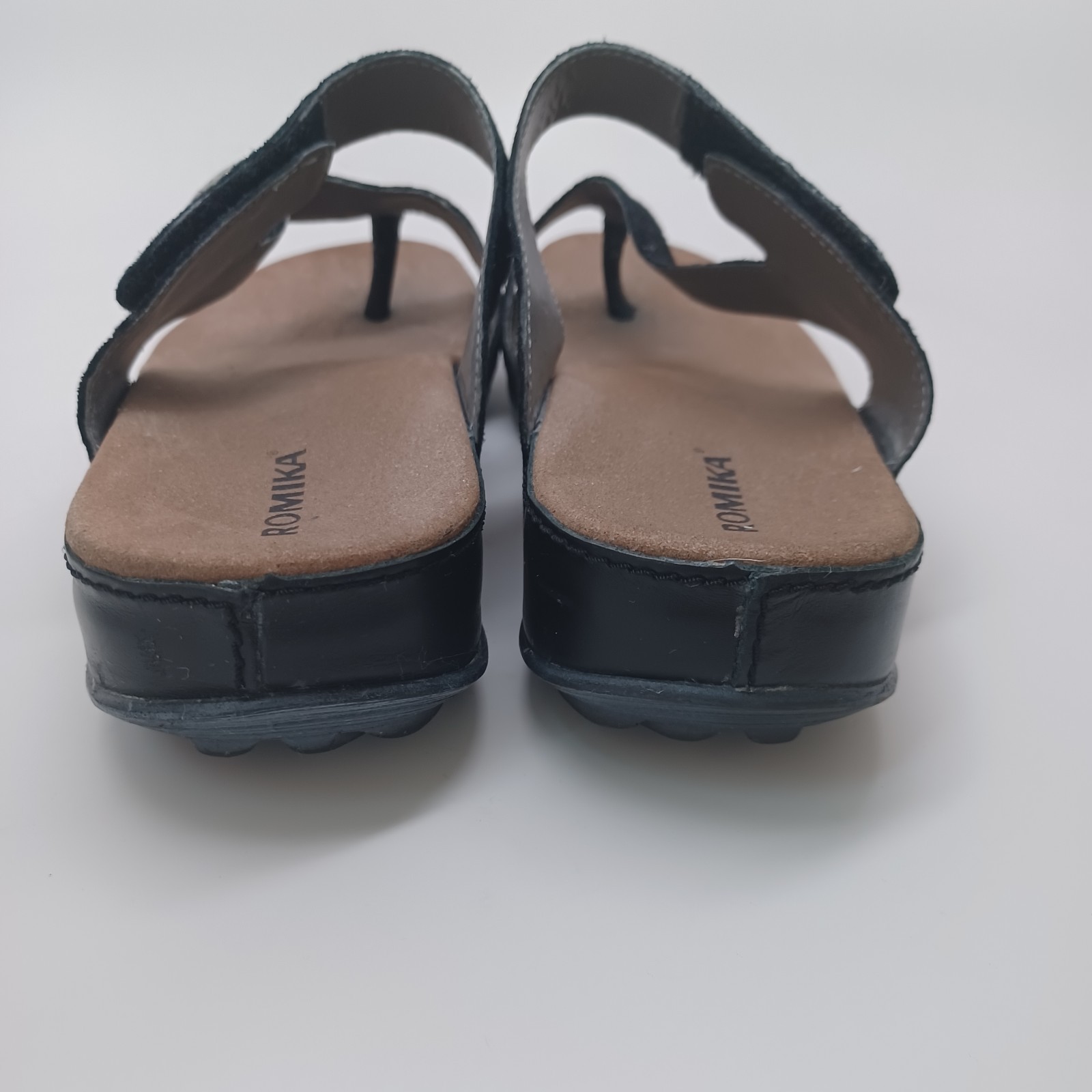 Romika Sandals Black Velvet Leather Comfort Wedge Germany Womens 38 or US 7.5