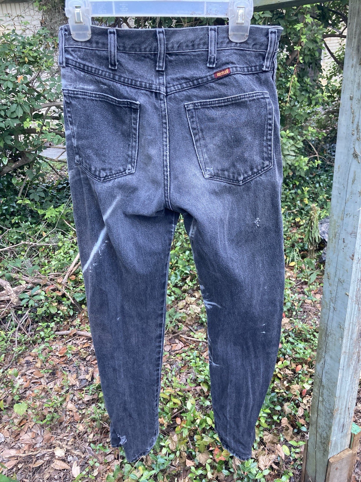 Rustler Men’s Black Dark Wash Denim Straight Fit Jeans 5-Pocket Cotton Zip