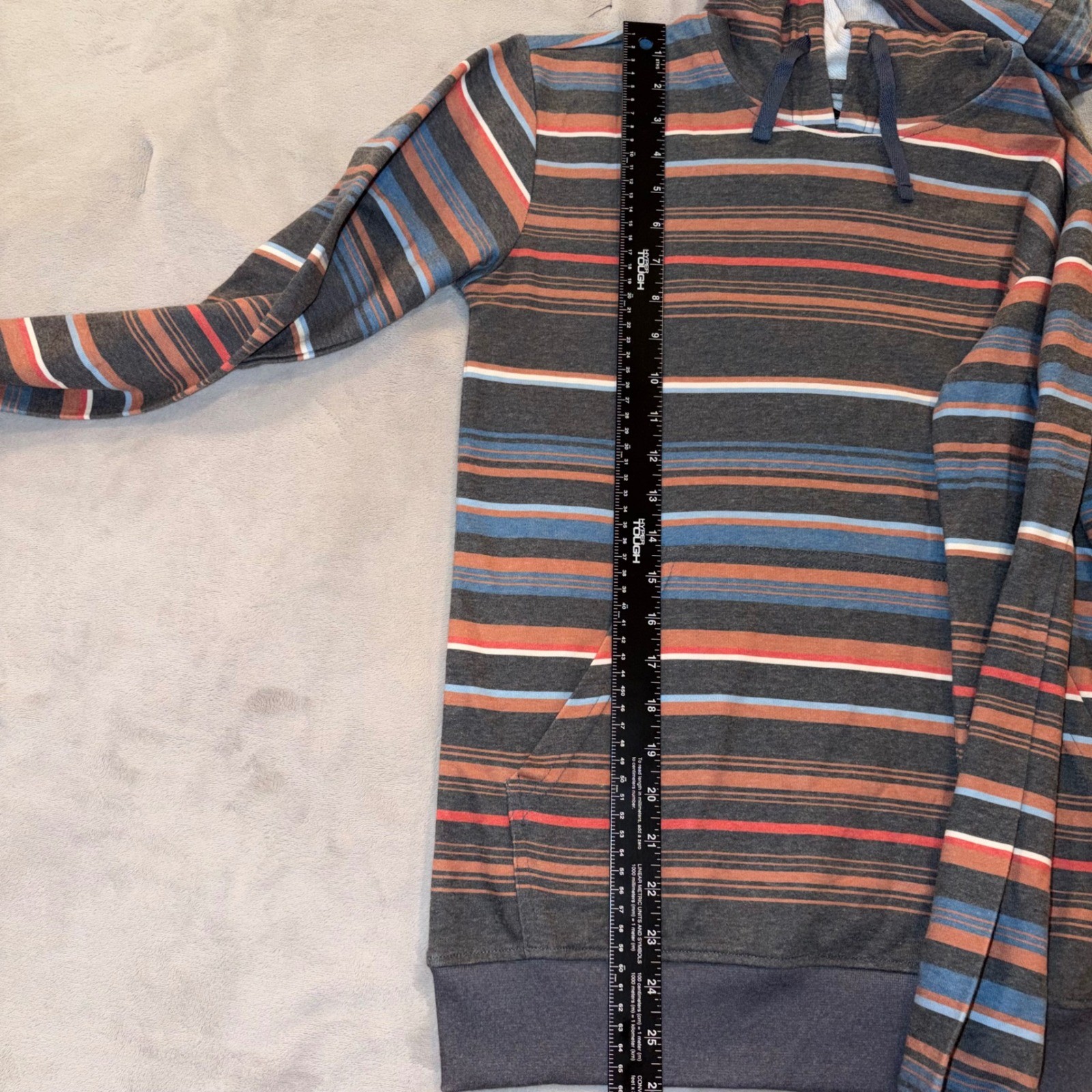 Southern Lure Mens Striped Hoodie Small Charcoal Grey Orange Blue Pullover