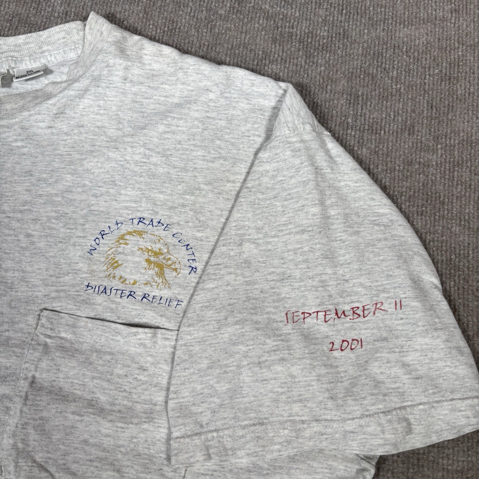 Vintage World Trade Center Disaster Relief T Shirt Mens 2XL Gray 911 Made In USA