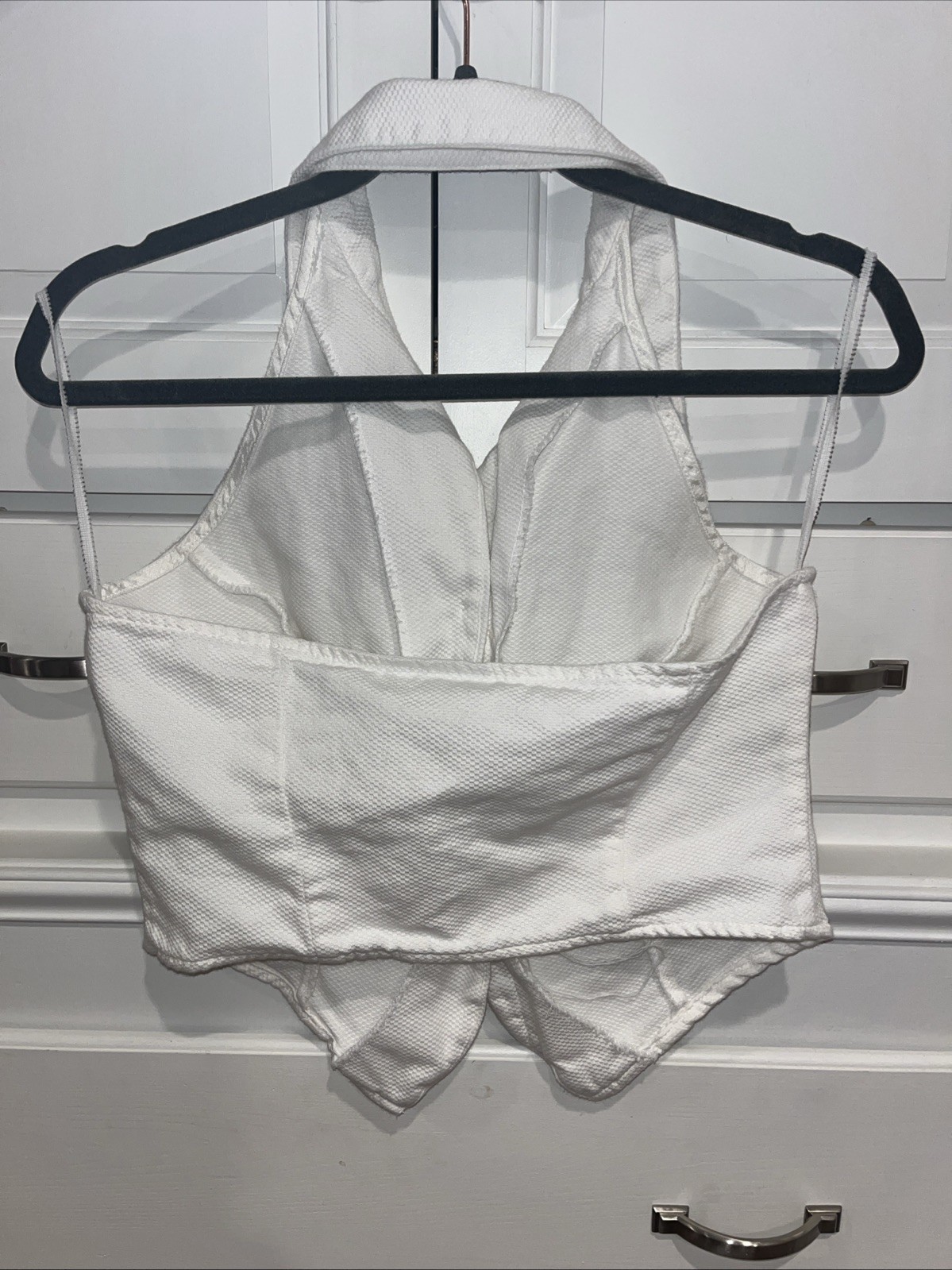 Buyer California Women’s White Waffle Texture Halter Top Size 9 Made In USA
