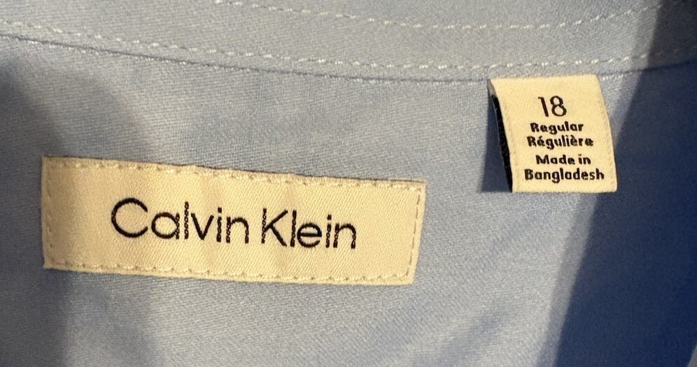 Calvin Klein Dress Shirt Young Men Blue Sz 18 Long Sleeve Button Front NWT