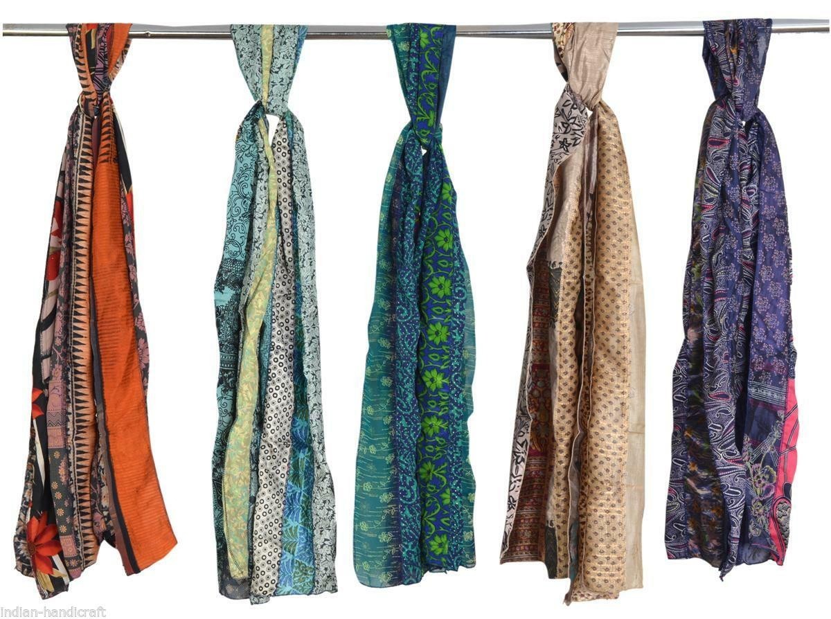 Handmade Silk Sari Recycled Scarves Stoles Patchwork scarf Wholesale Lot 5 Pcs