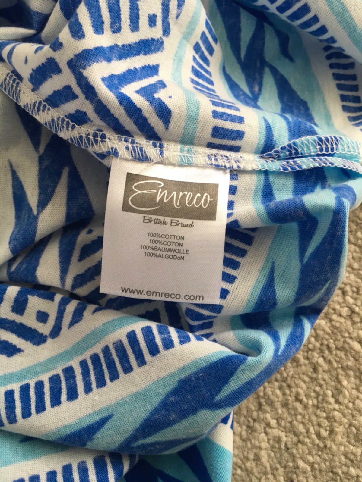 Emreco Ladies Tunic Style 3Qtr sleeve 100% Cotton top – BNWT