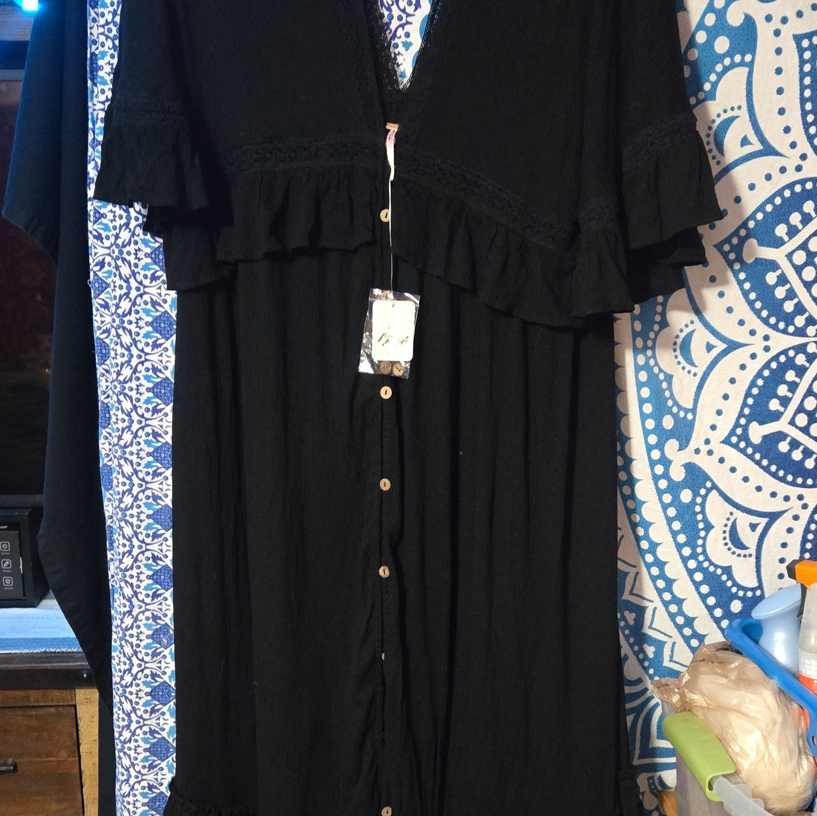 Free People Paradiso Flowing Maxi Dress In Black XS Boho Hippy Hippie Fairy